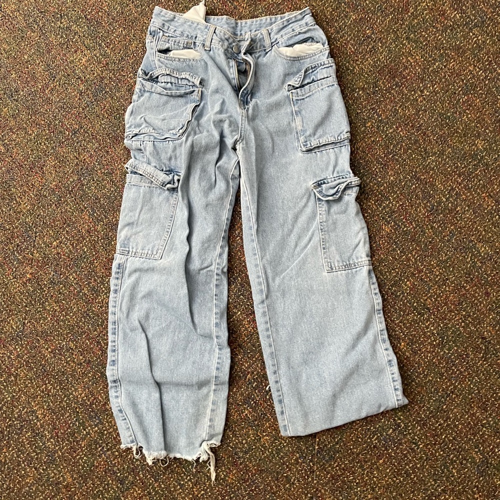 SHEIN Light Blue Wide Leg Cargo Jeans